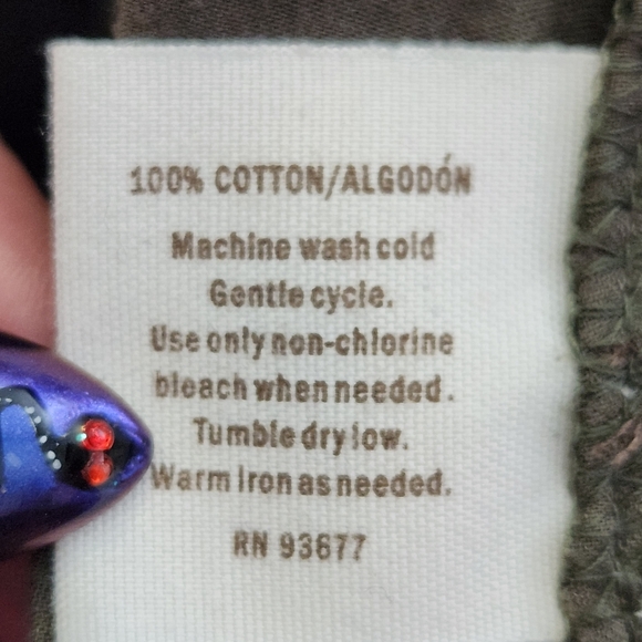 Decree Army Green Utility Button Up Zip Pockets Roll Tab Sleeve Top Size XXL - Picture 9 of 9